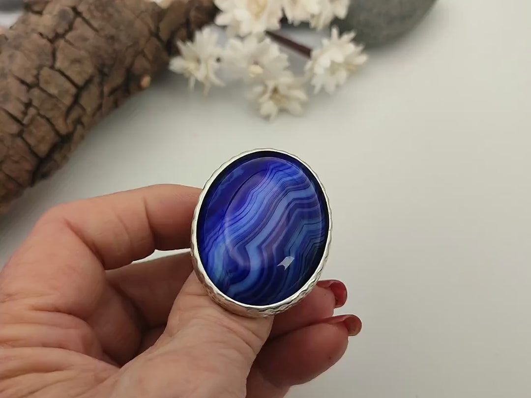 Blue gemstone adjustable statement ring