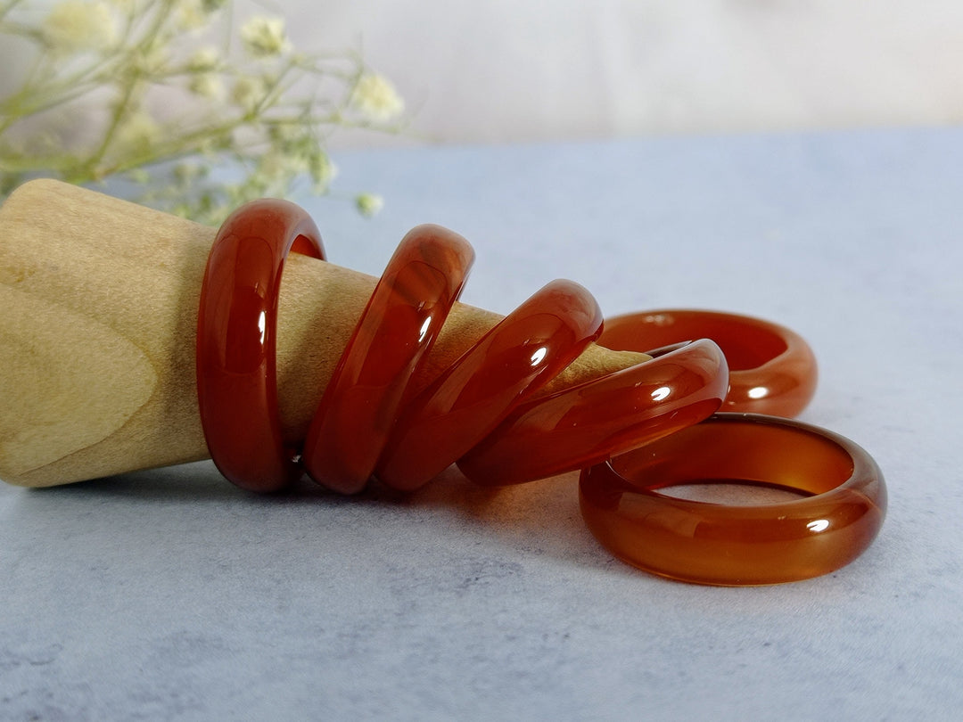 red Agate hand cut gemstone band ring