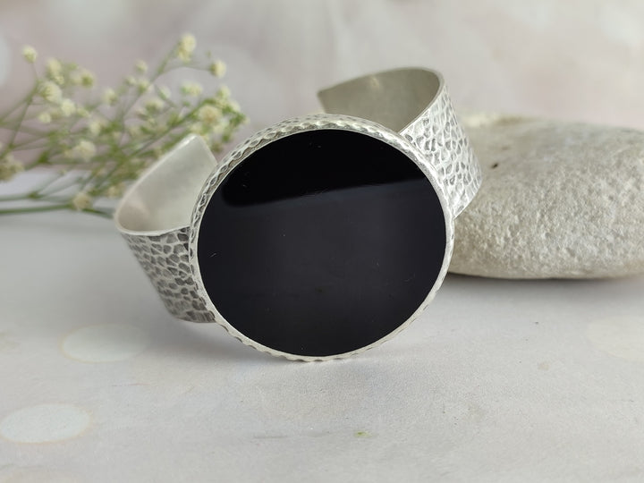 Portland black antique silver bangle