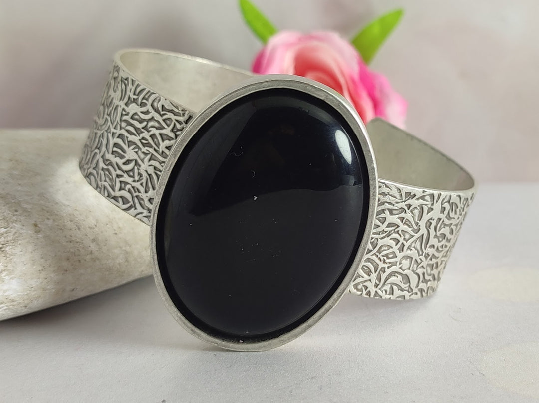 Nightfall Black Onyx and antique silver cuff bracelet