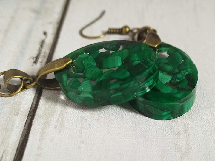 Malachite earrings, Genuine Malachite stone earrings, Long green earrings, Natural stone earrings,