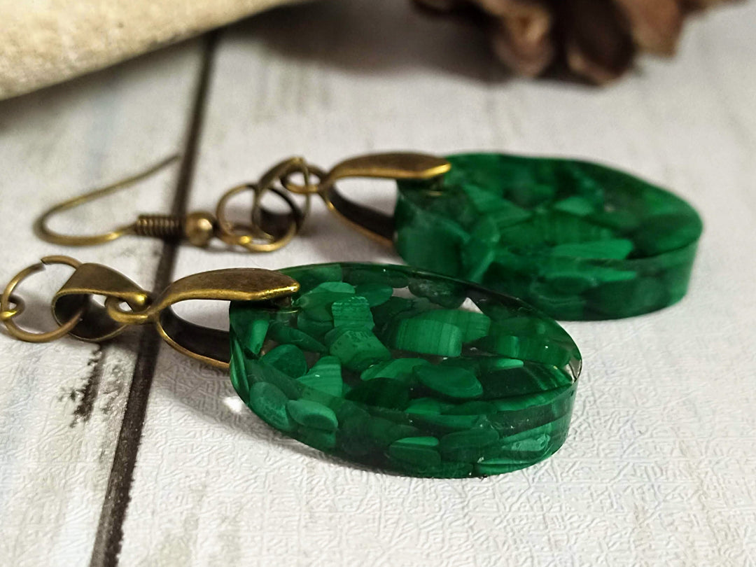 Malachite earrings, Genuine Malachite stone earrings, Long green earrings, Natural stone earrings,