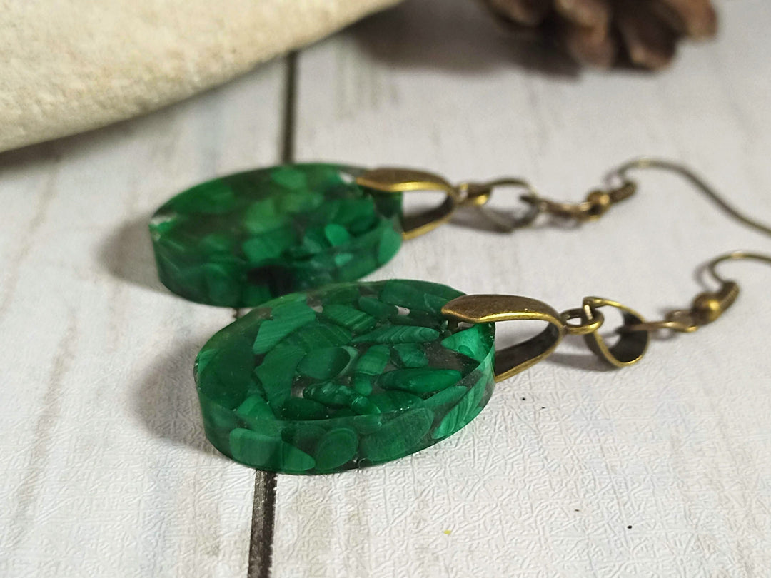 Malachite earrings, Genuine Malachite stone earrings, Long green earrings, Natural stone earrings,