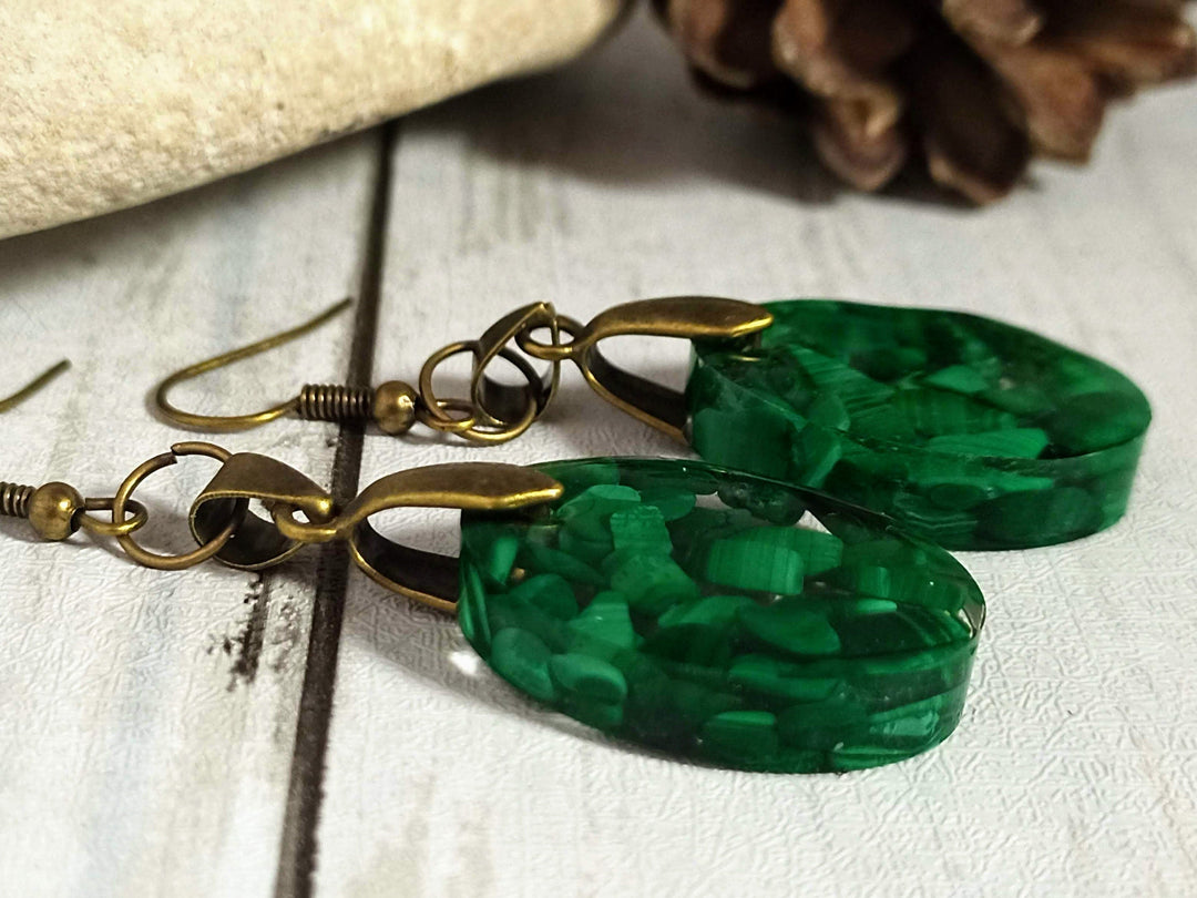 Malachite earrings, Genuine Malachite stone earrings, Long green earrings, Natural stone earrings,