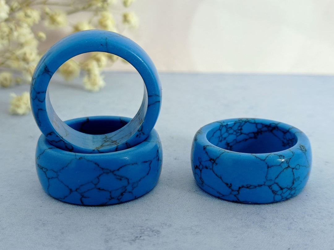 Turquoise ring, blue turquoise band ring, chunky wide band stone ring,