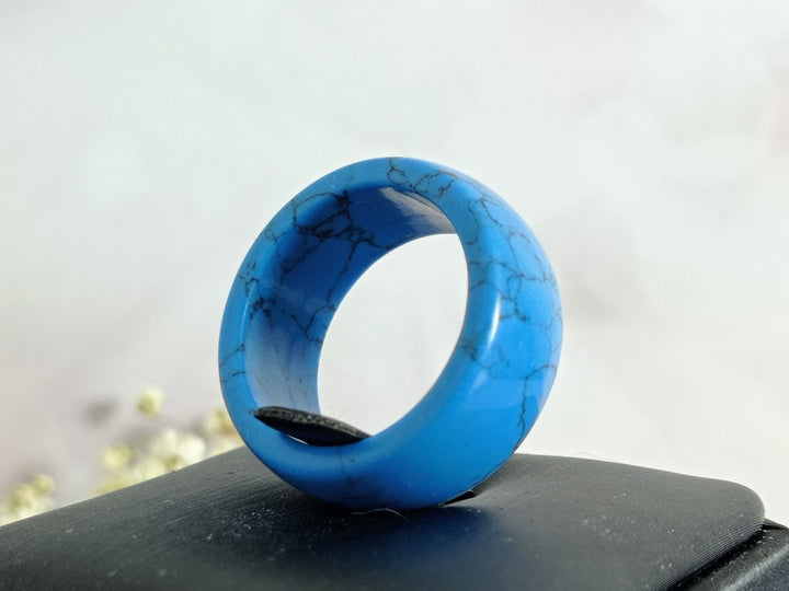 Turquoise ring, blue turquoise band ring, chunky wide band stone ring,