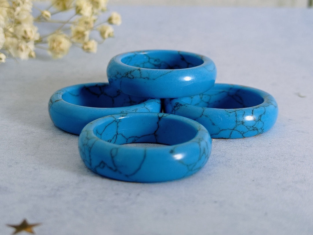 Turquoise ring, blue turquoise band, narrow stone band ring