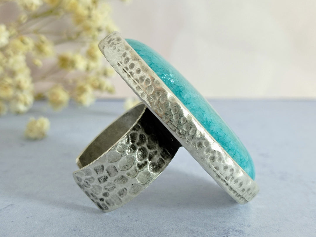 Amazonite ring, large chunky silver gemstone cocktail ring, blue stone statement ring