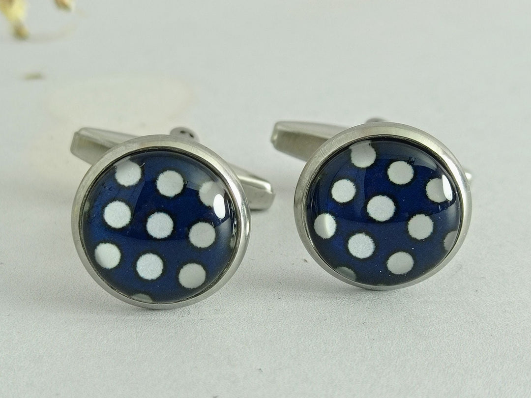 Blue and white spotted cuff links