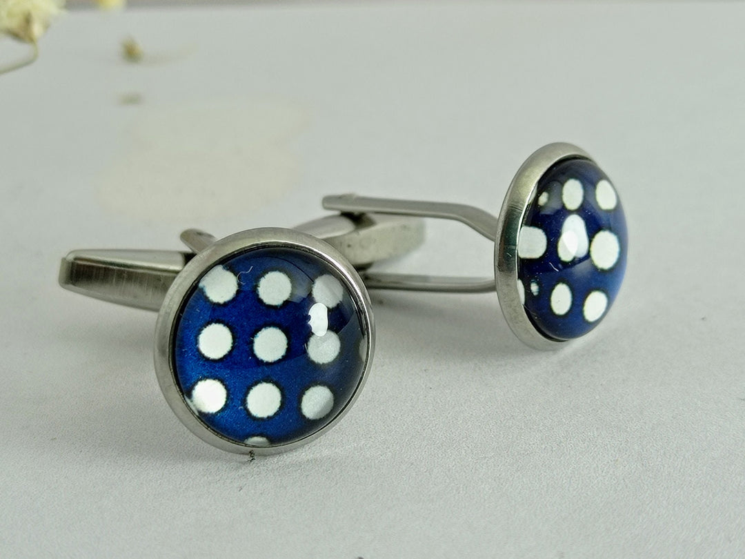 Blue and white spotted cuff links