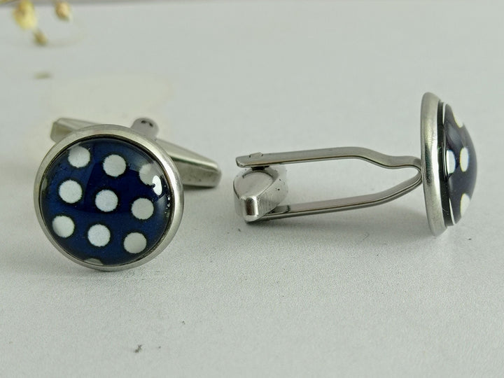 Blue and white spotted cuff links