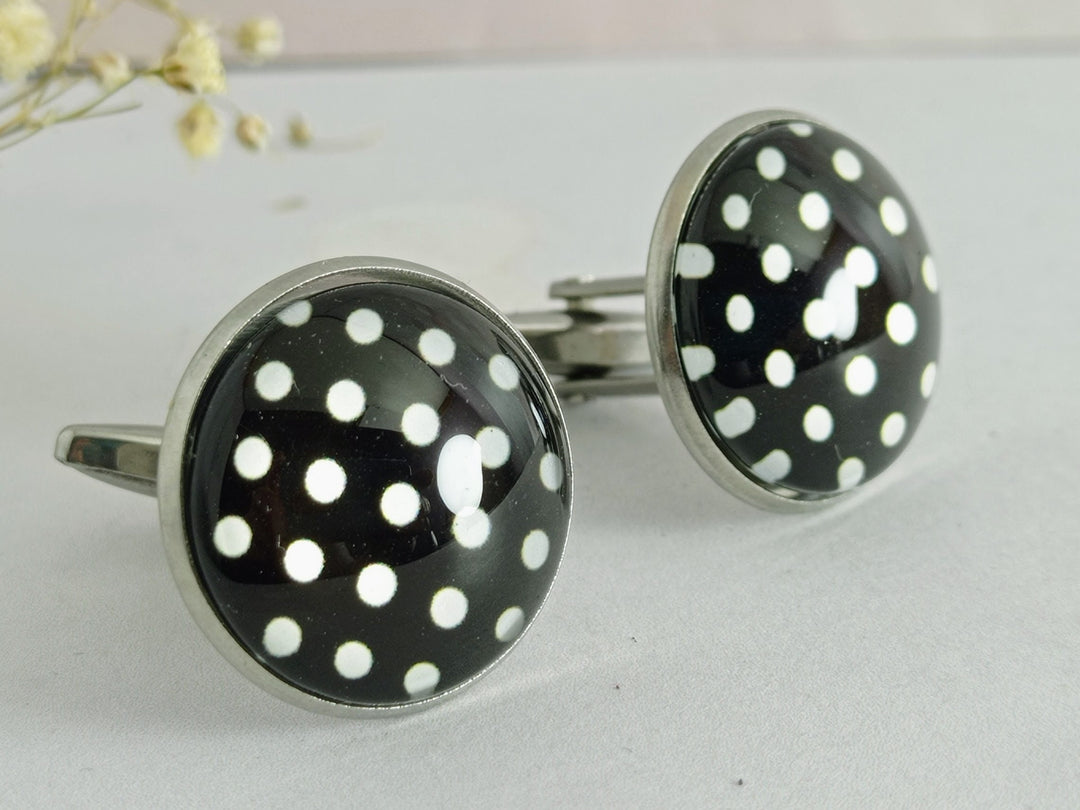 Large black and white spotted cuff links