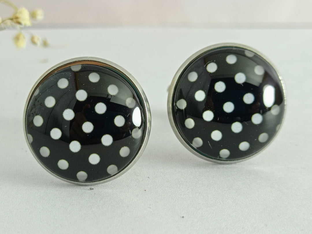 Large black and white spotted cuff links