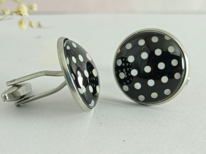 Large black and white spotted cuff links