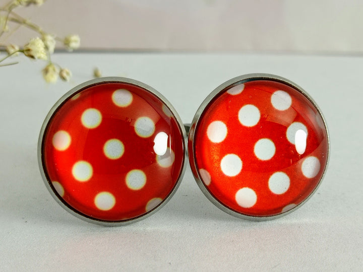 Large red and white spotted cuff links