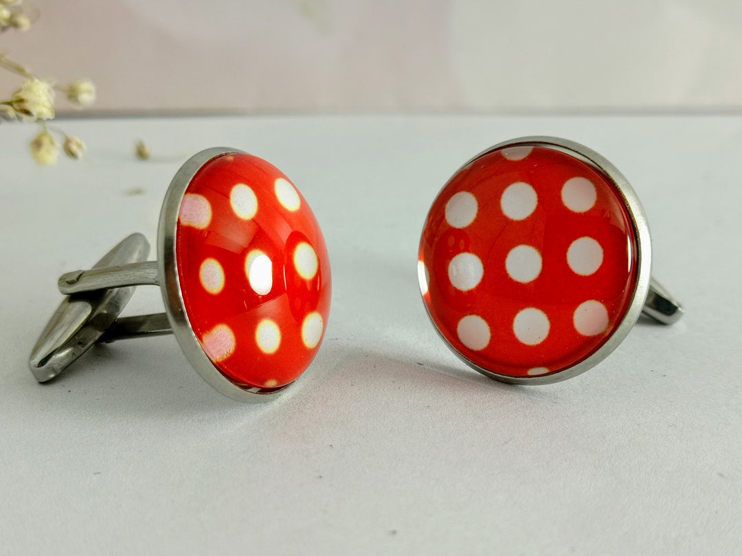 Large red and white spotted cuff links