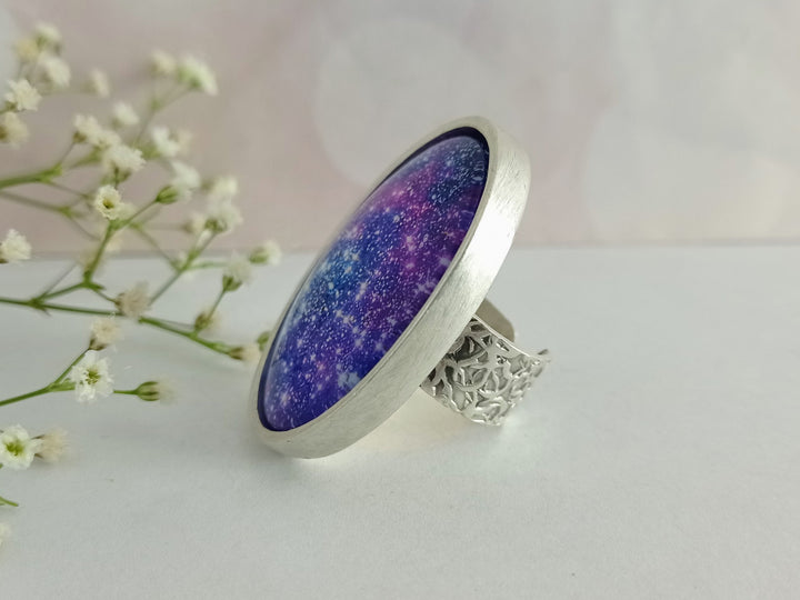 Large adjustable silver ring