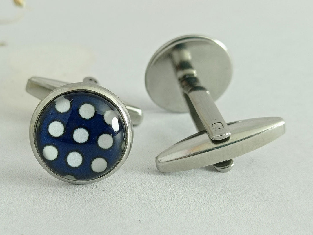 Blue and white spotted cuff links