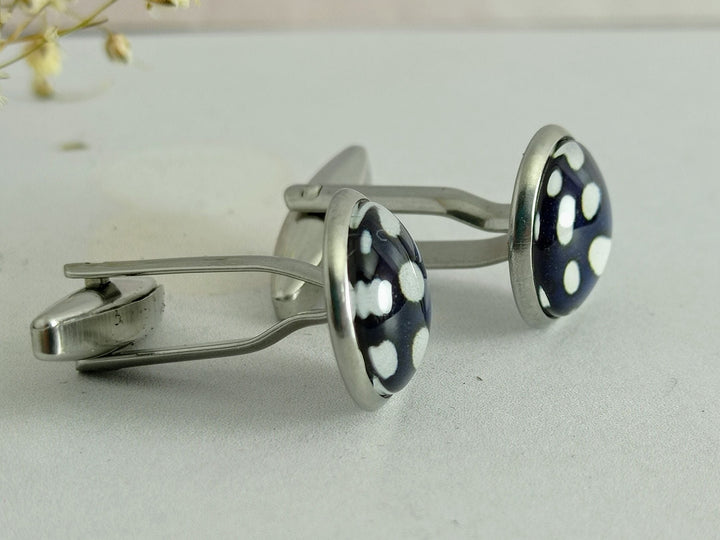 Blue and white spotted cuff links