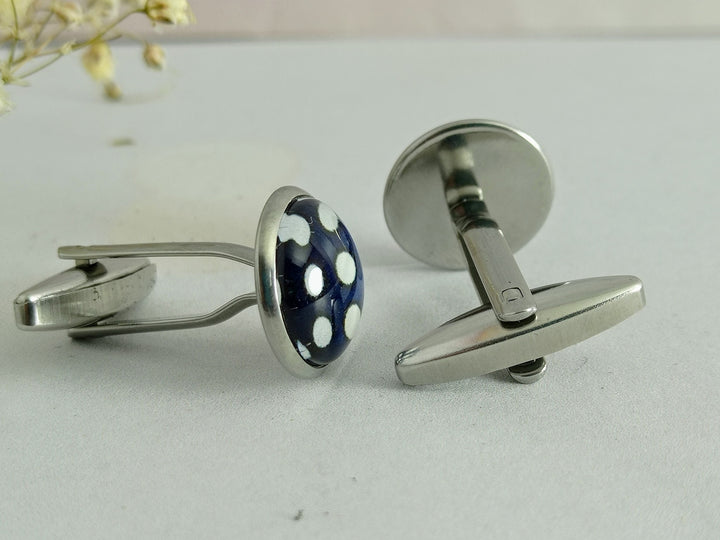 Blue and white spotted cuff links