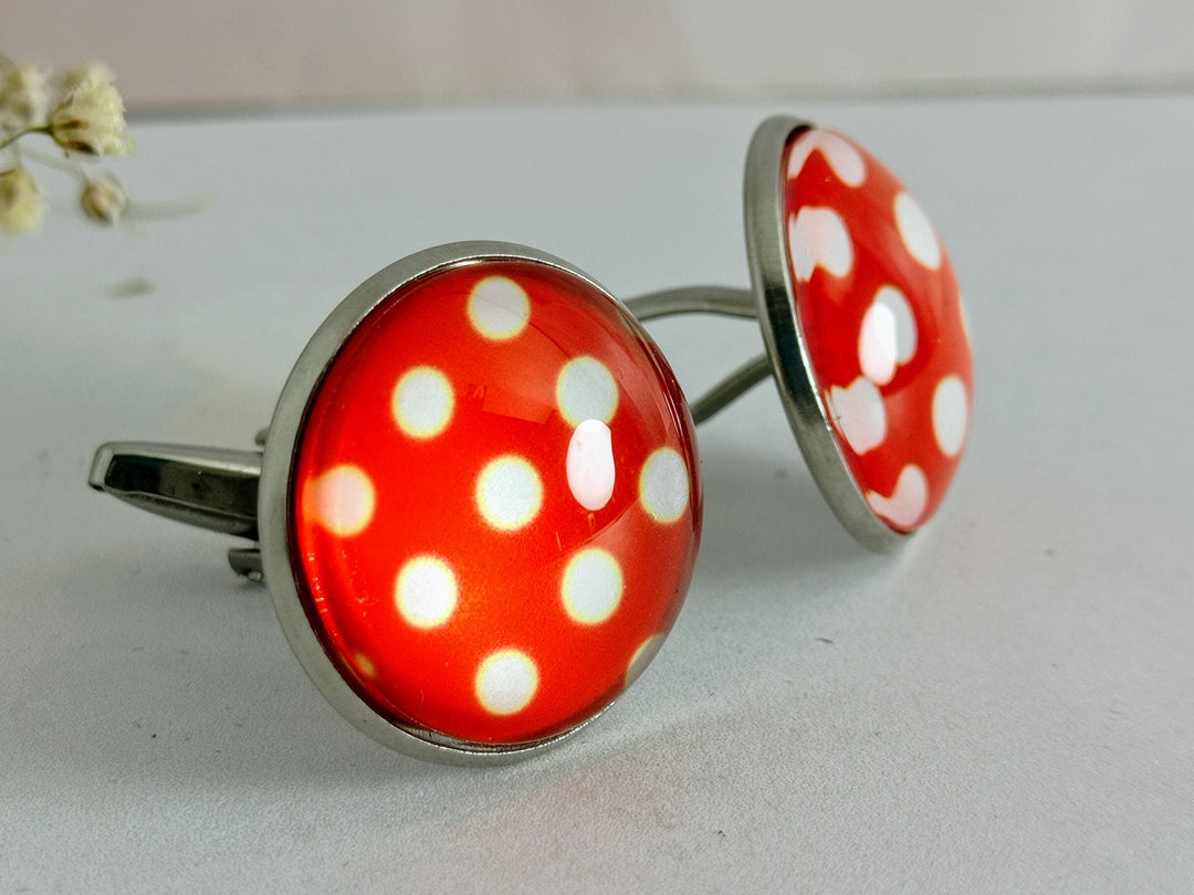 Large red and white spotted cuff links