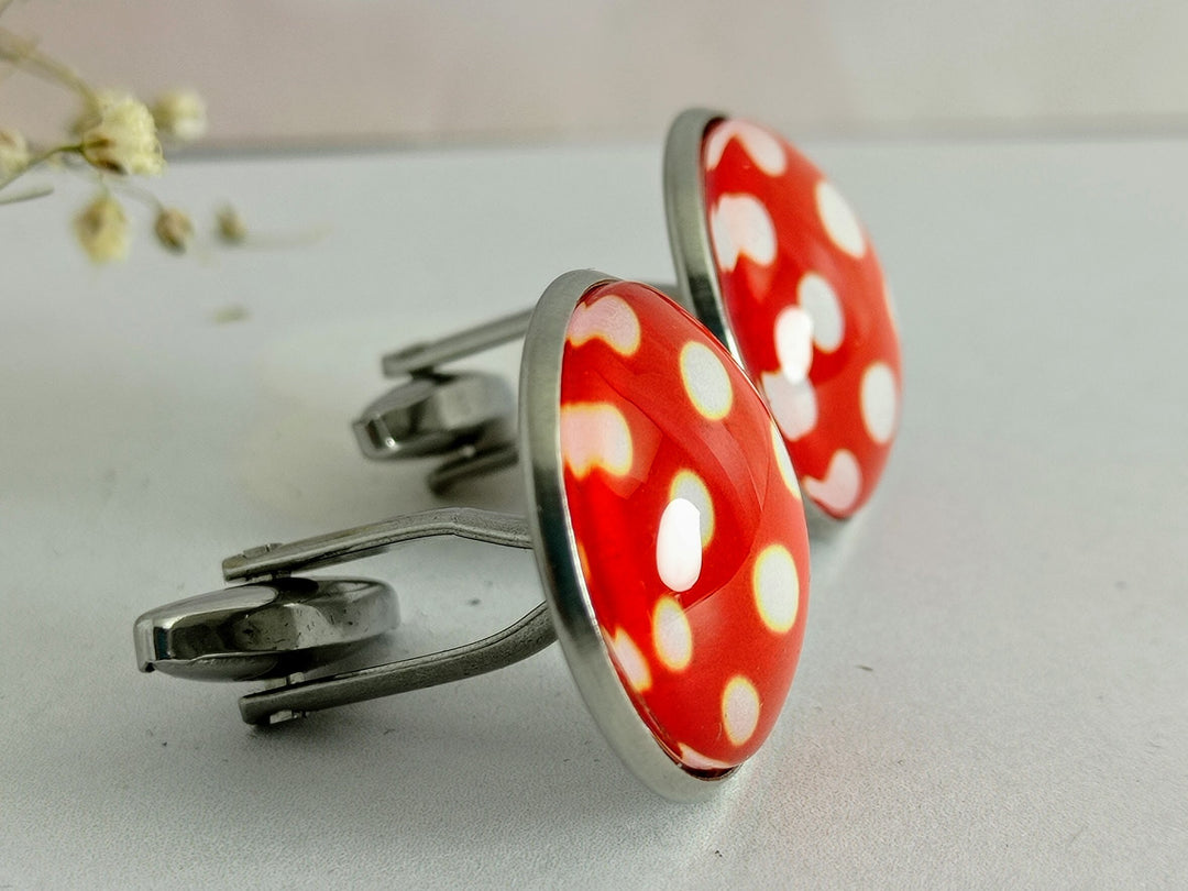 Large red and white spotted cuff links