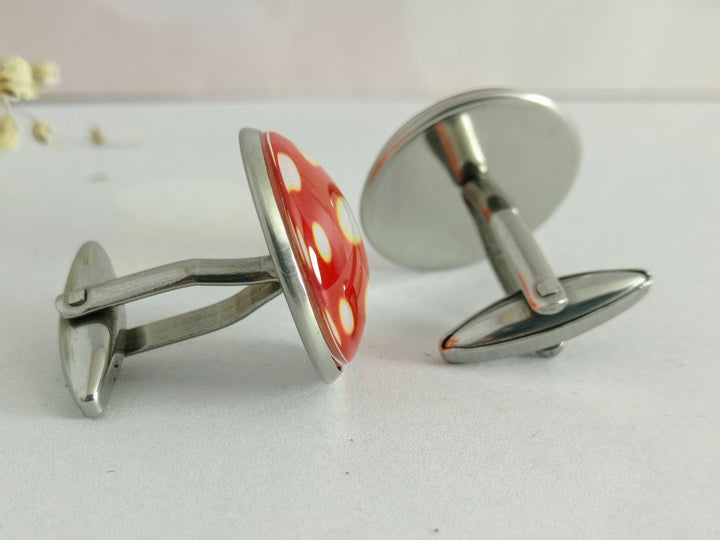 Large red and white spotted cuff links