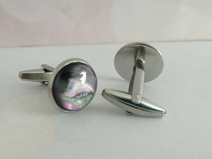 Men's cuff links in imitation abalone shell. Cuff links for groom or best man. Casual formal cuff links