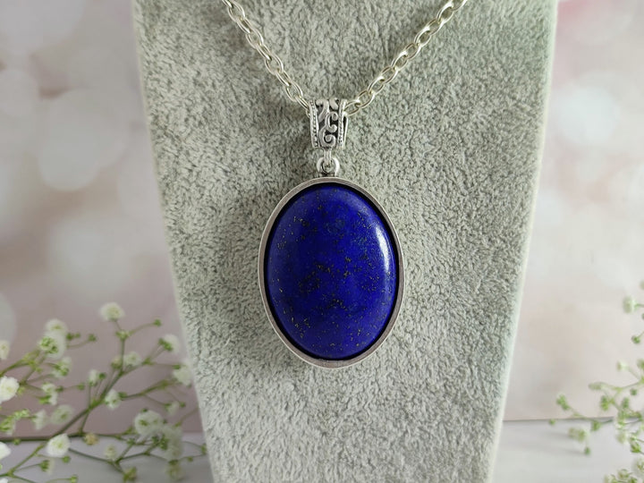 Lapis Lazuli pendant necklace, blue Lapis Lazuli silver pendant, large silver blue pendant,