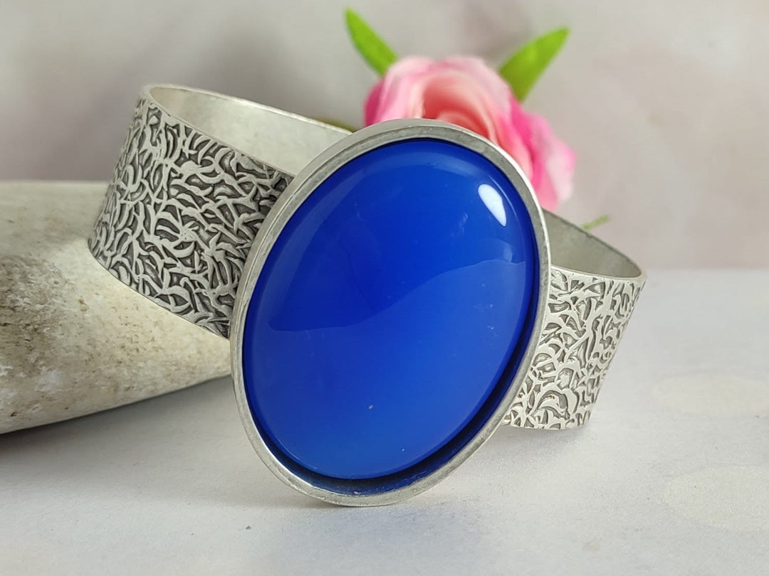 Blue Agate silver bracelet bangle