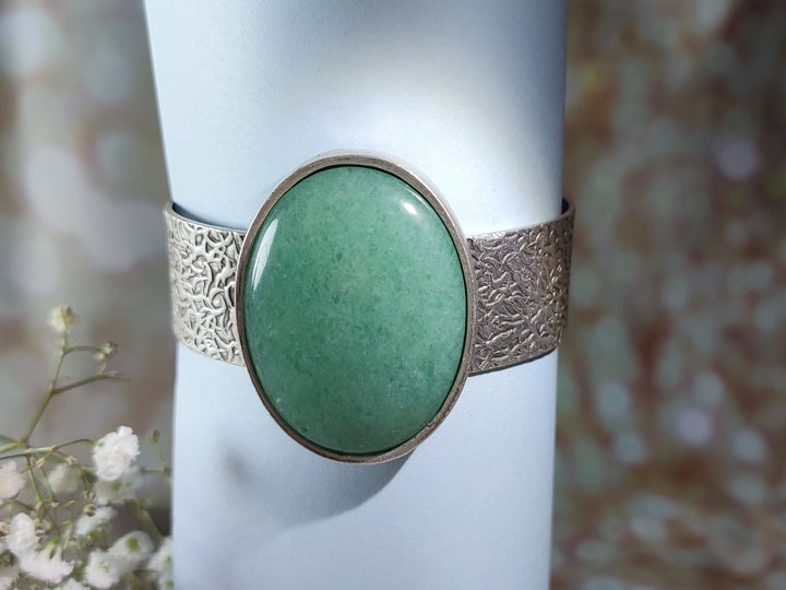 Aventurine bangle bracelet, silver Aventurine cuff bracelet, green  gemstone bracelet, silver cuff bangle