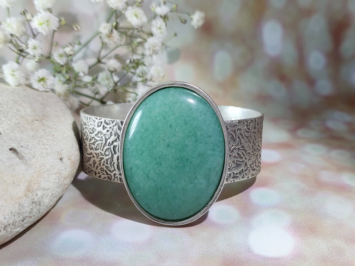 Aventurine bangle bracelet, silver Aventurine cuff bracelet, green  gemstone bracelet, silver cuff bangle