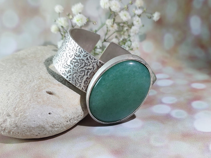 Aventurine bangle bracelet, silver Aventurine cuff bracelet, green  gemstone bracelet, silver cuff bangle