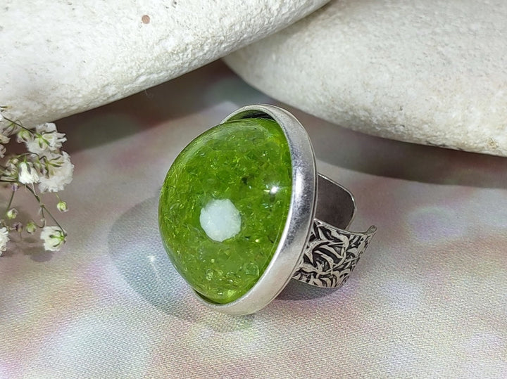 Peridot ring, Green gemstone cocktail ring,Adjustable big stone ring, large green stone ring