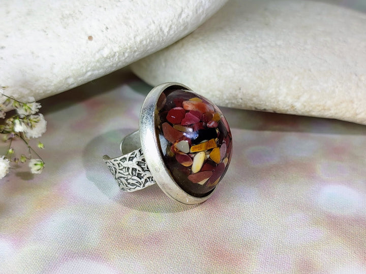 Large silver Jasper ring, red Jasper natural stone statement ring, large silver cocktail ring