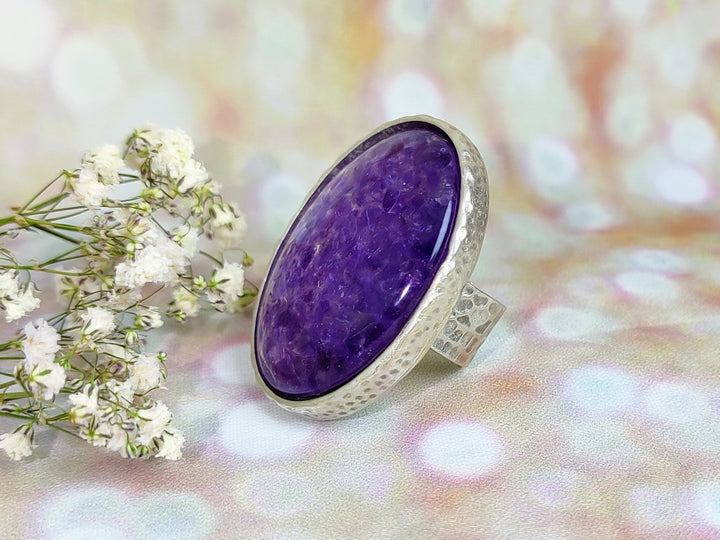 Large Amethyst ring, Amethyst statement ring, February Pisces birthstone ring, big silver gemstone ring