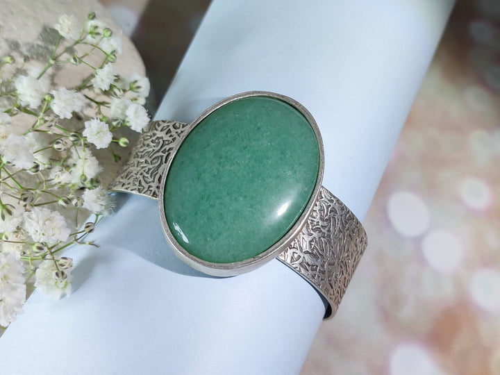 Aventurine bangle bracelet, silver Aventurine cuff bracelet, green  gemstone bracelet, silver cuff bangle