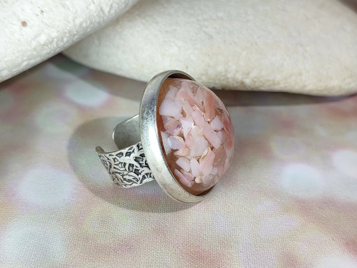 Large gemstone ring, pink cocktail statement ring, antique silver large ring