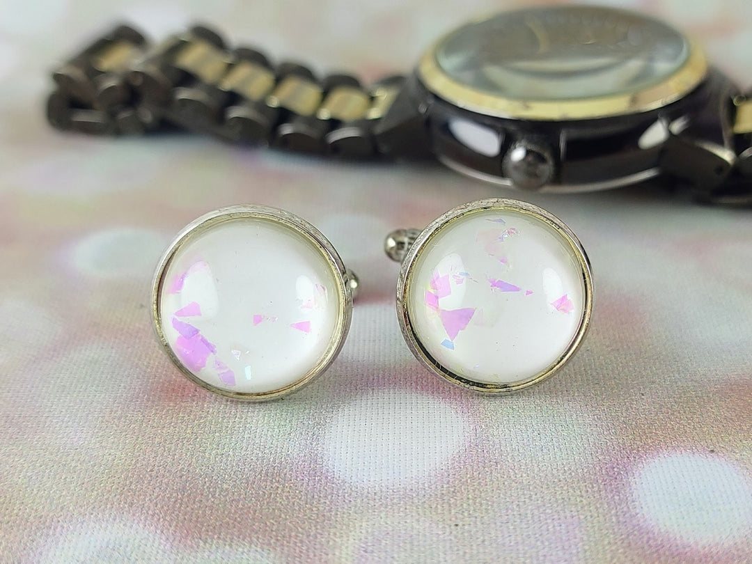 white Opal cuff links for groom best man