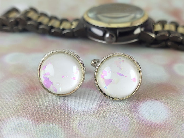 White Opal Cuff links, Silver cuff links, Wedding Cuff links for Groom Best Man, Fathers day  gift, gift for dad