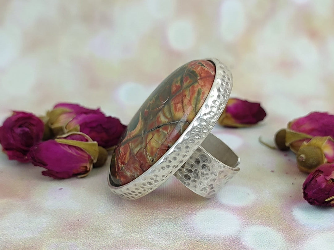 Picasso Jasper large silver statement ring, Jasper stone ring, adjustable large stone ring