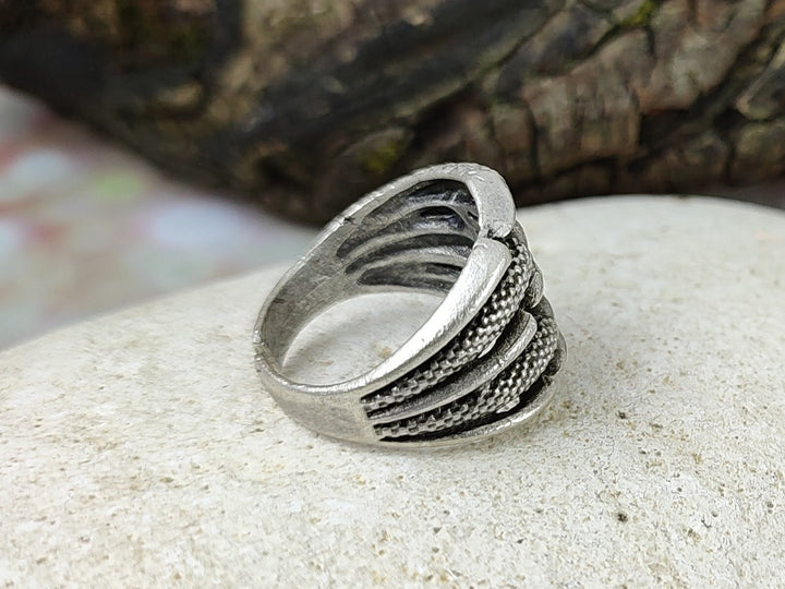 Silver claw ring, dragon claw ring, wide band silver ring, antique silver open adjustable ring, gothic ring